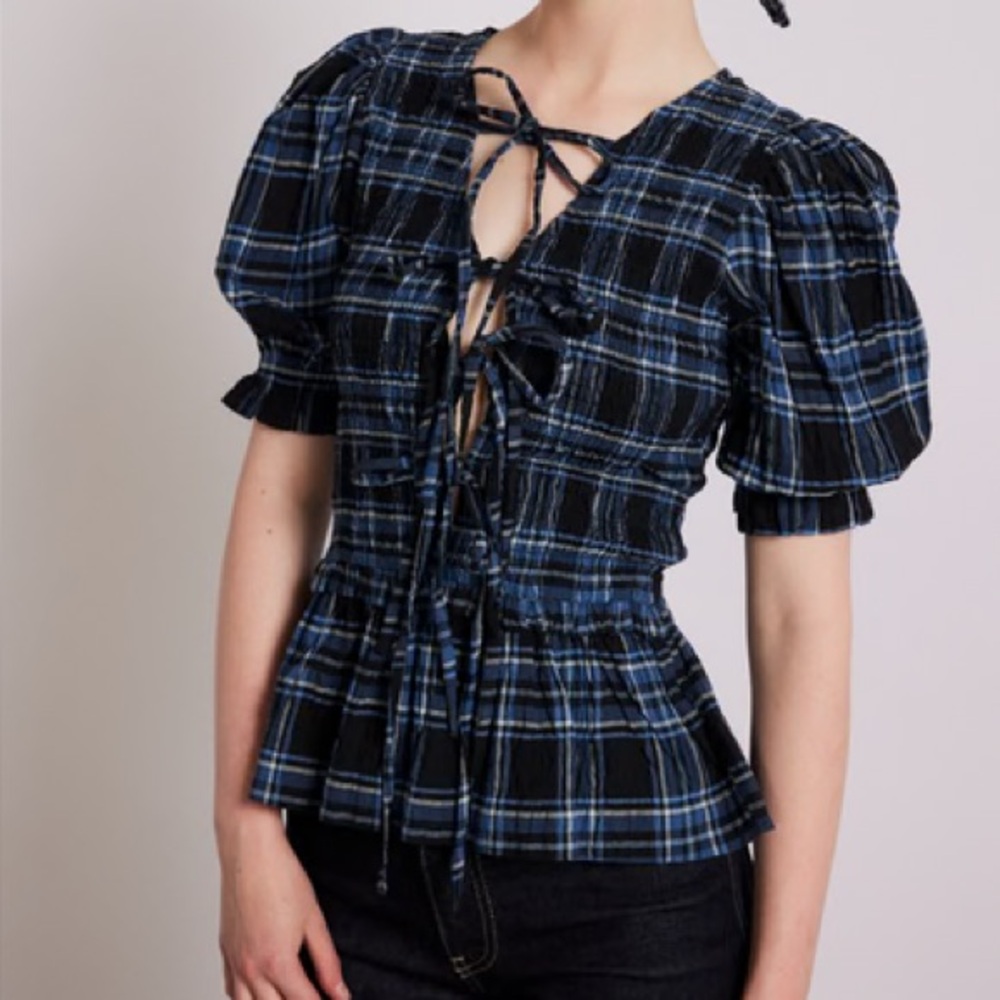 NWT Damson Madder Plaid Tie Blouse
